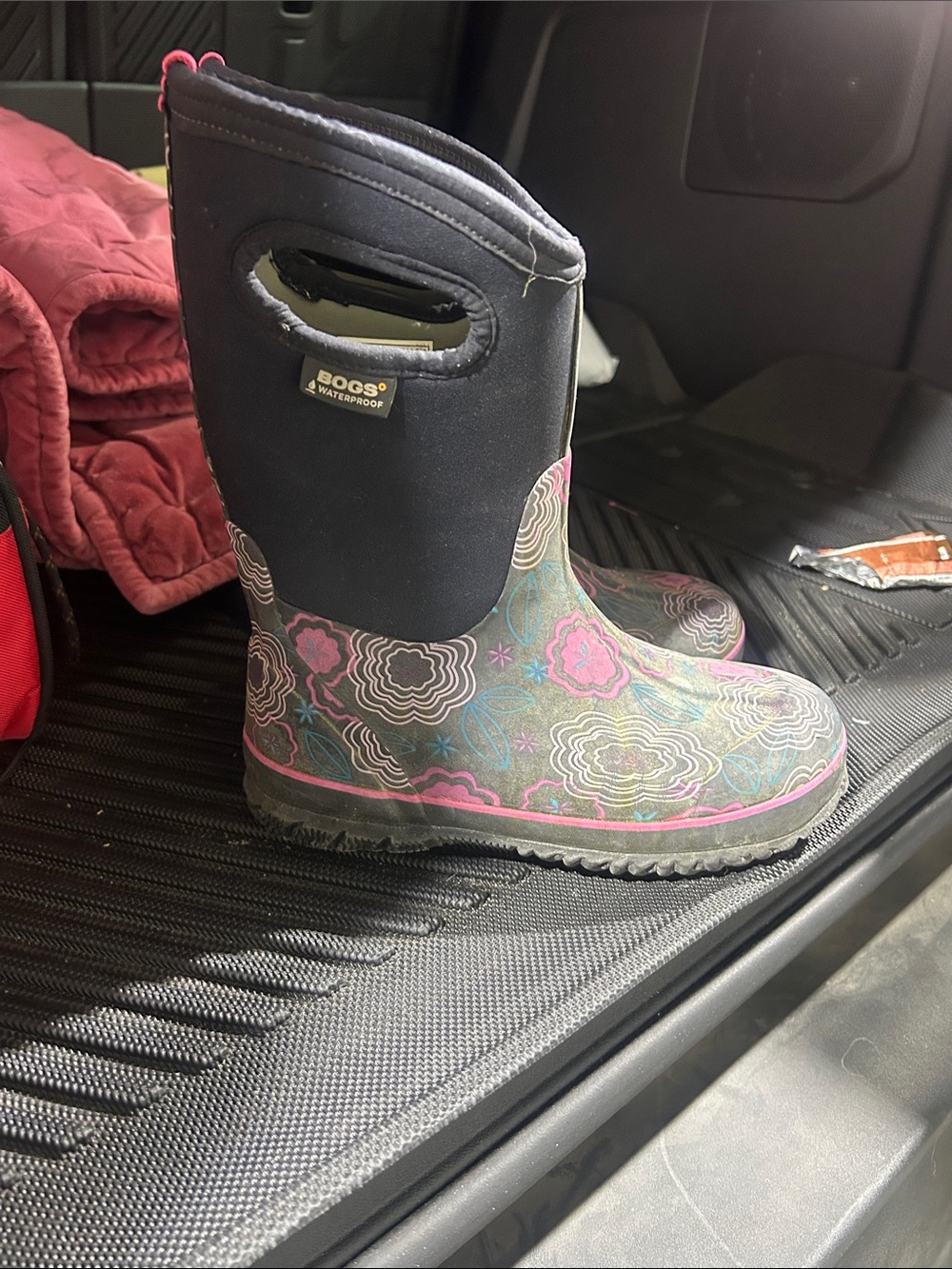 Bogs Kids Floral Black and Pink Waterproof Rain Boots